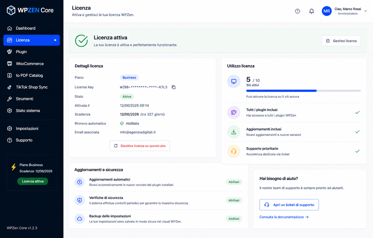 Attivazione licenza WPZen