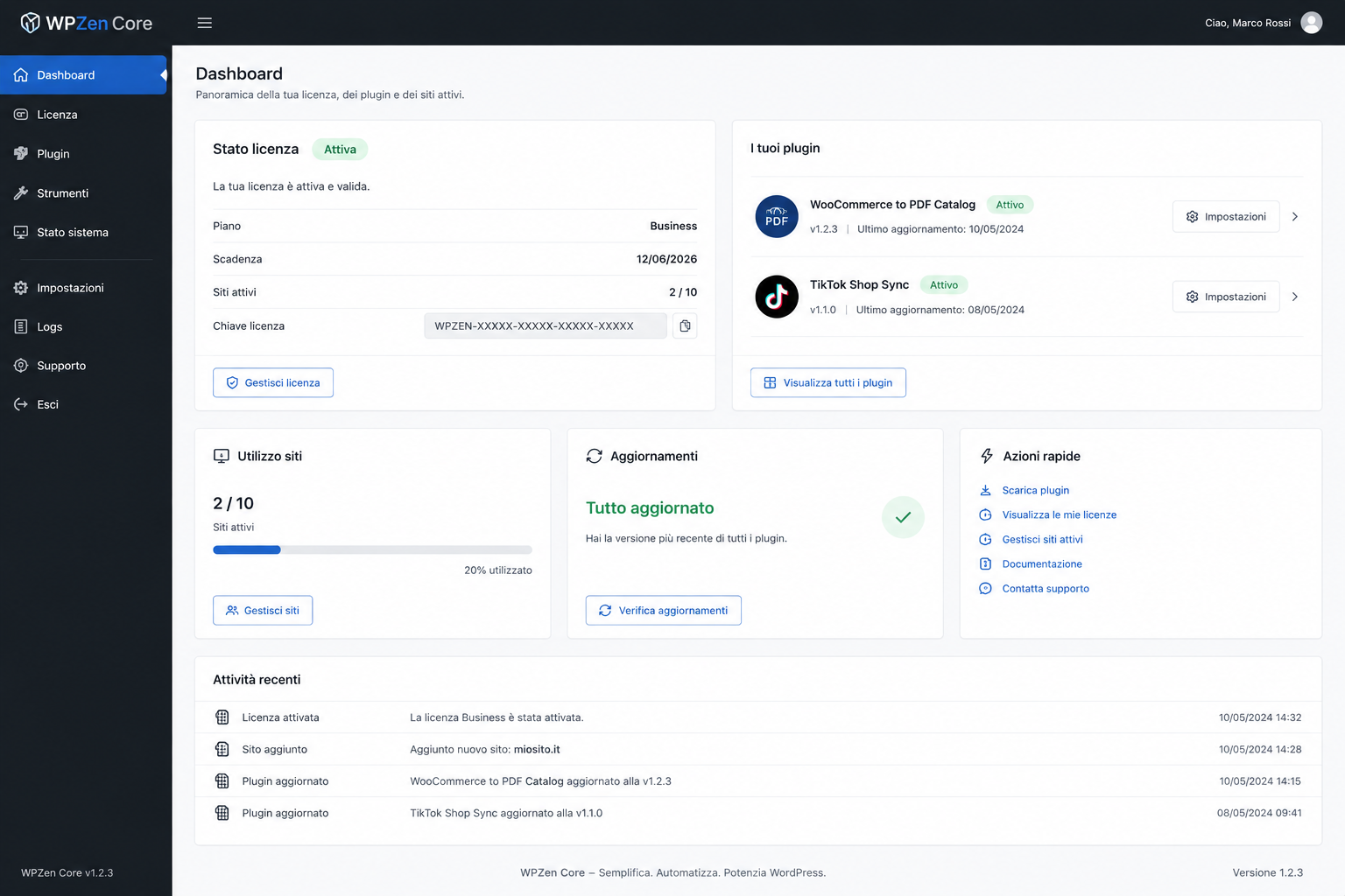 Dashboard WPZen Core